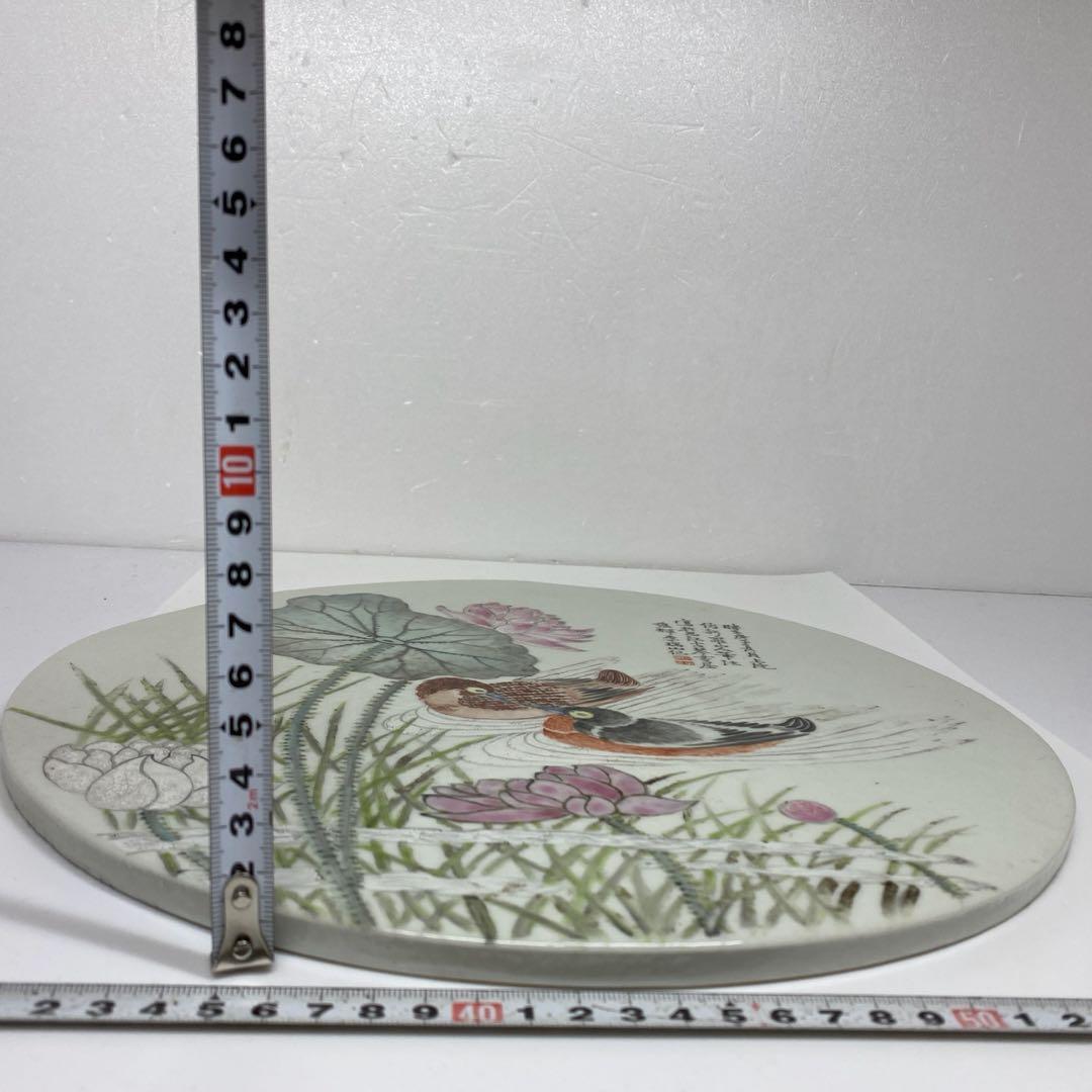 中国清時代　粉彩花鳥図　陶版　直径34.5㎝ タルサ　東さ7-0105☆2F