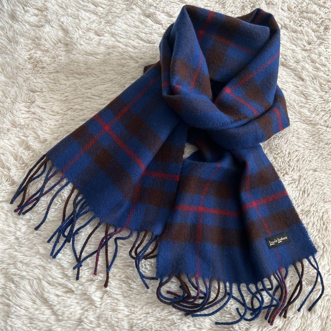 【最高級素材ラムウール】【美品】Lewis Leathers マフラー　ブルー