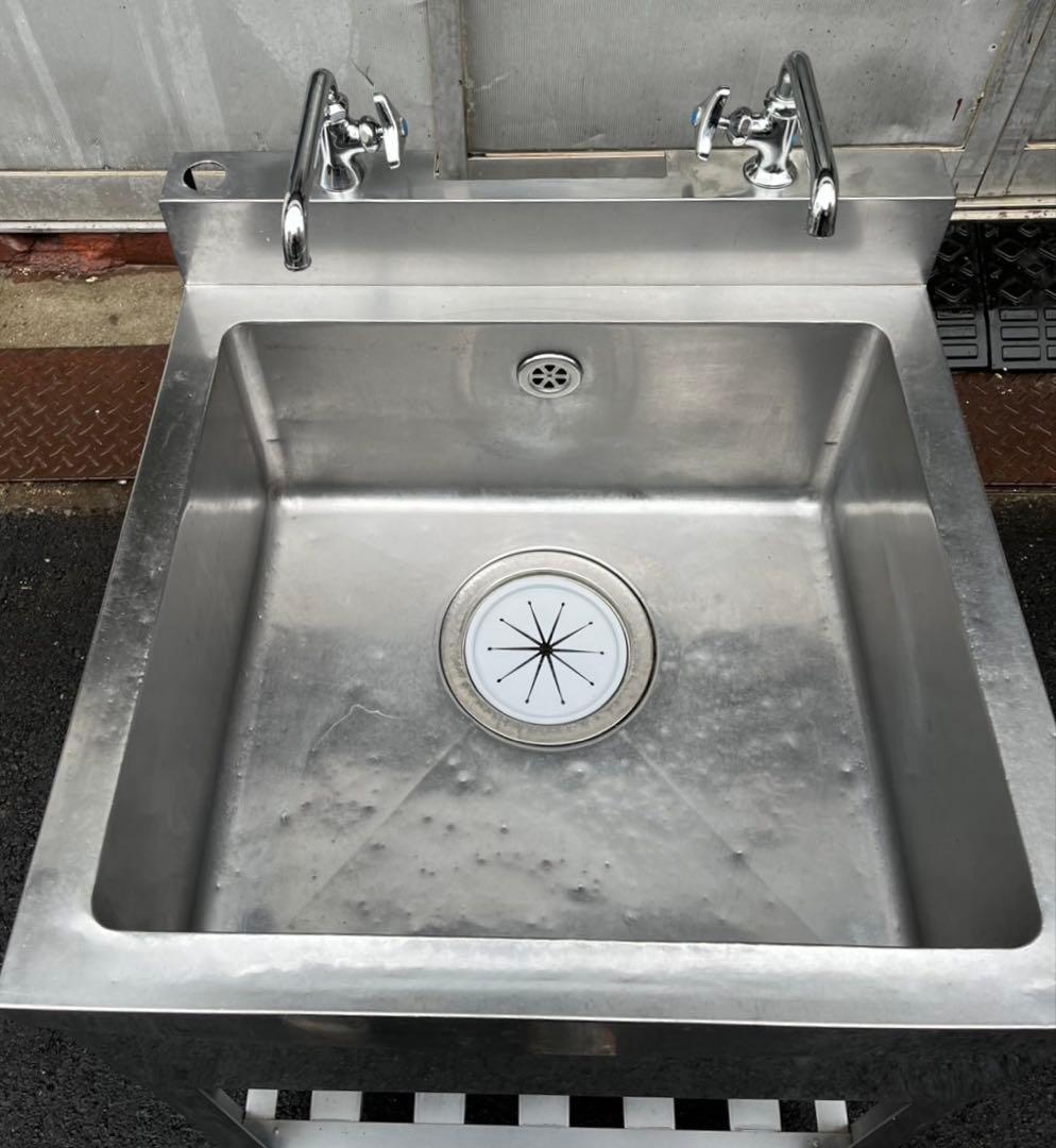 業務用 1槽シンク 二口蛇口付き 幅600×奥600×高さ800+BG90 一槽