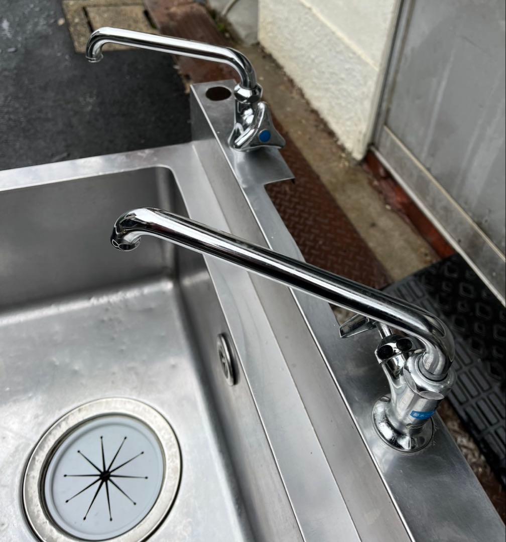 業務用 1槽シンク 二口蛇口付き 幅600×奥600×高さ800+BG90 一槽