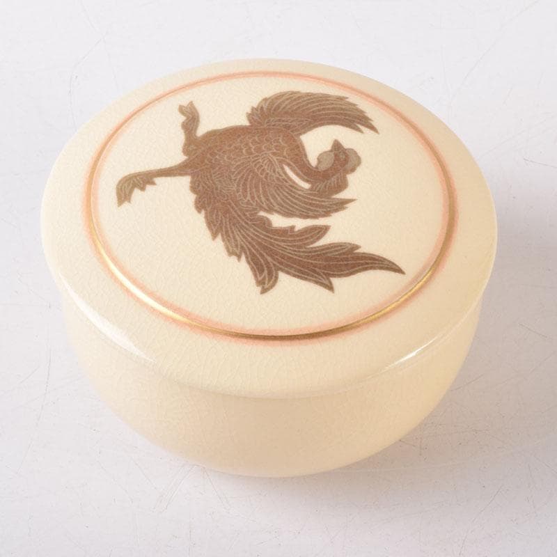 茶道具　色絵金彩　鳳凰文　香合　蓋物　在銘　時代箱　V　8271