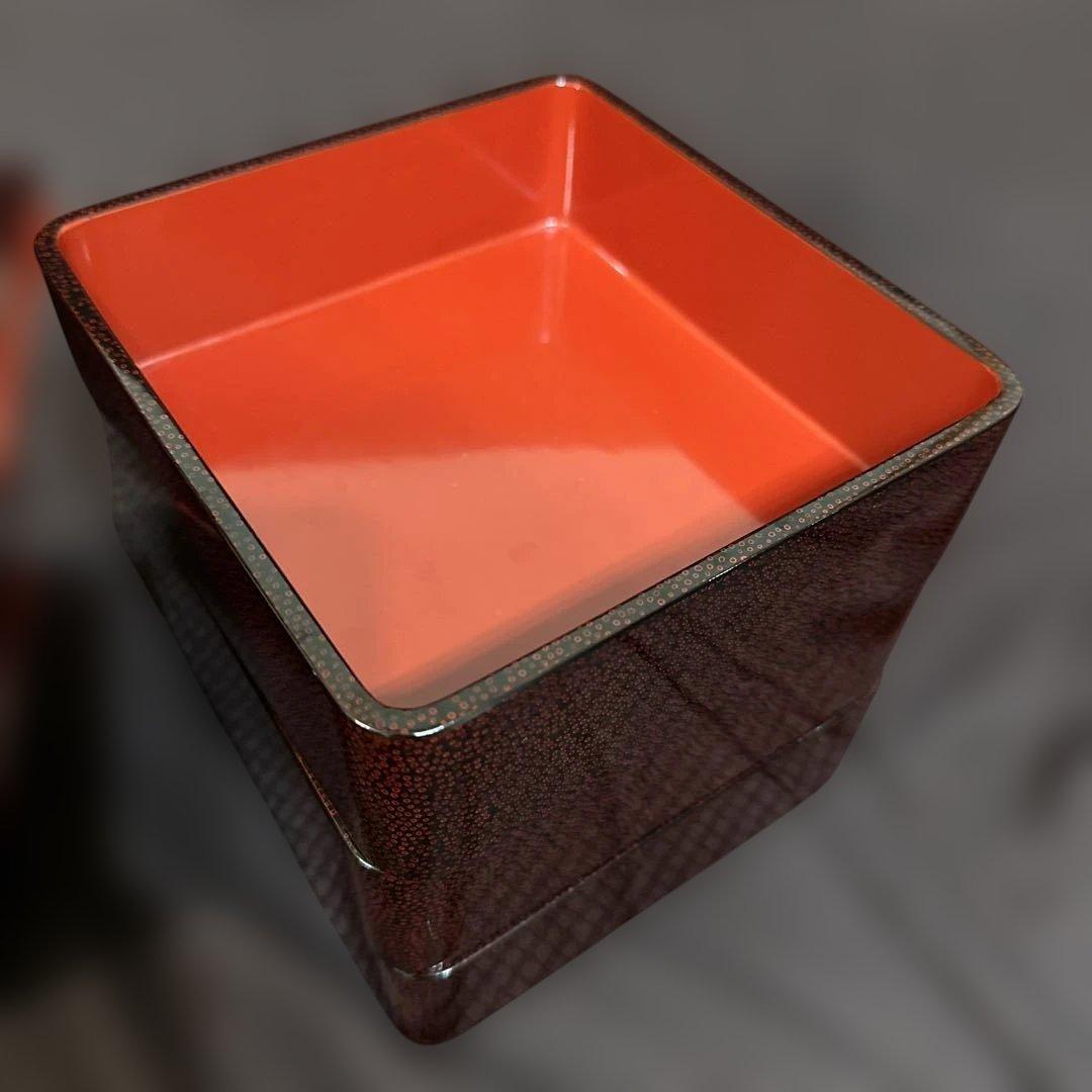 津軽塗　七々子塗　6寸　三段重箱　美品