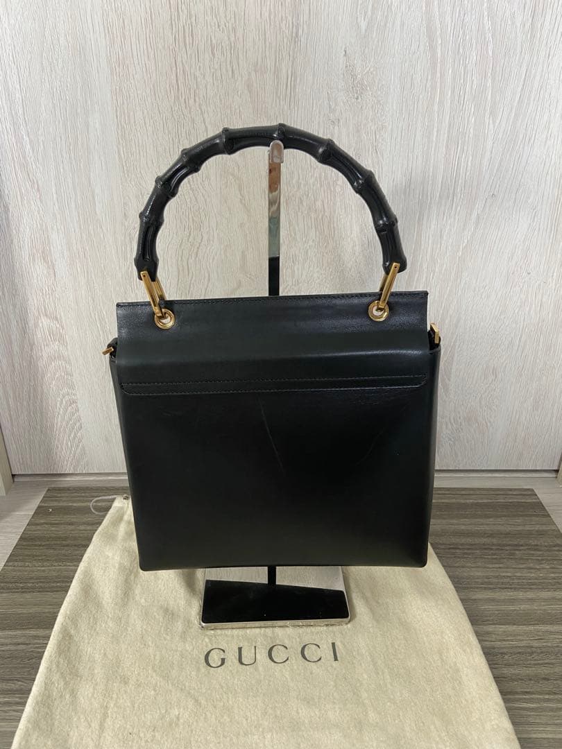 GUCCI ハンドバッグ　バンブー　レザー　ブラック　手持ち　フォーマル　保存袋