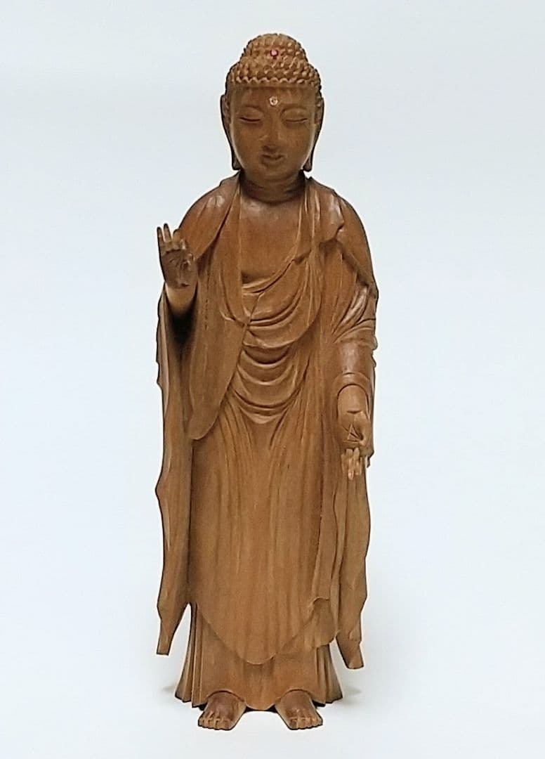 阿弥陀如来立像 5寸 像のみ #662 ◆白檀 木彫 仏像