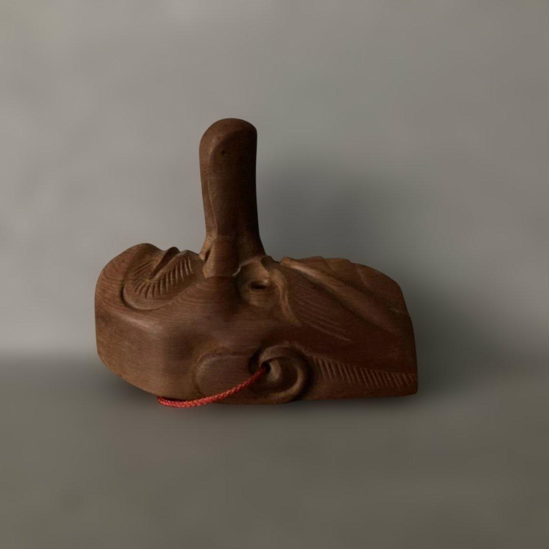 天狗　木彫一刀彫り　お面　天然木　壁掛　魔除　開運