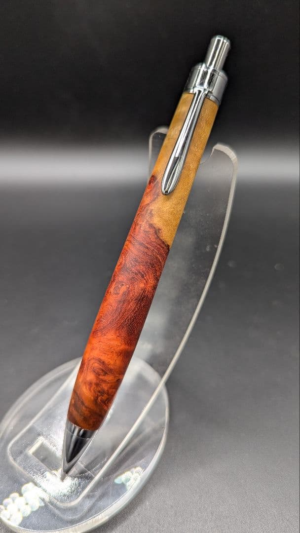 463ペン工房翌檜　特上　本花梨　紅白　瘤杢　木軸シャーペン　ボールペン