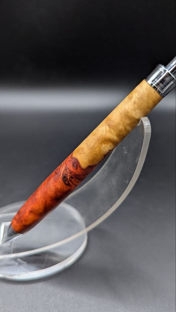 463ペン工房翌檜　特上　本花梨　紅白　瘤杢　木軸シャーペン　ボールペン