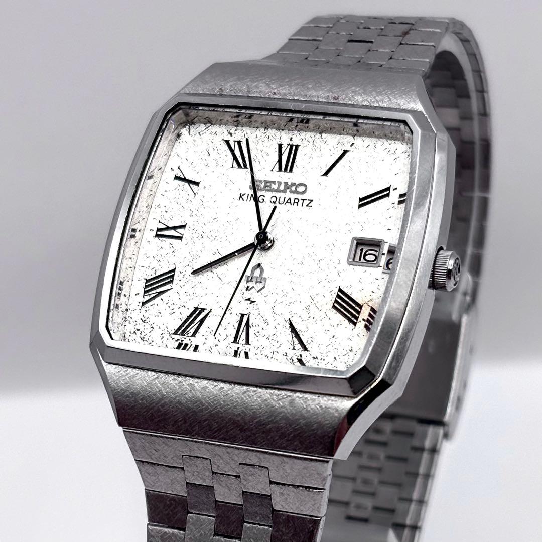 新品電池 稼働品 SEIKO キングクォーツ スクエア デイト メンズ