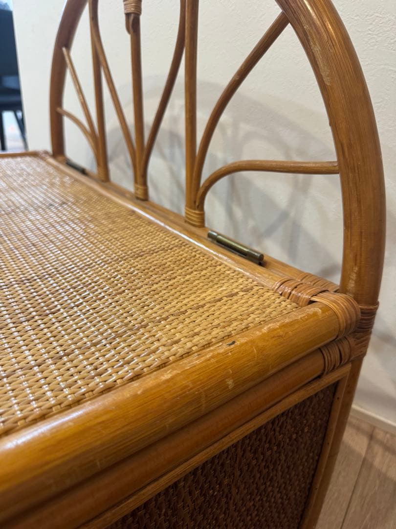 早い者勝ち　ラタン家具　ベンチ　籐家具 ベンチ収納 レトロ　ヴィンテージ　ハート