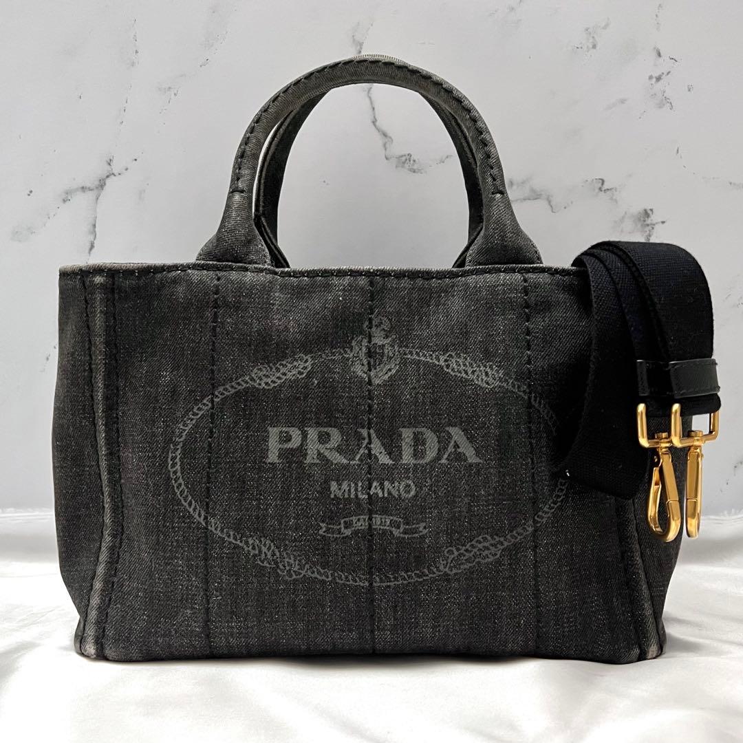 ◇美品◇プラダ　カナパS ブラックデニム　2wayバッグ　ショルダーバッグ