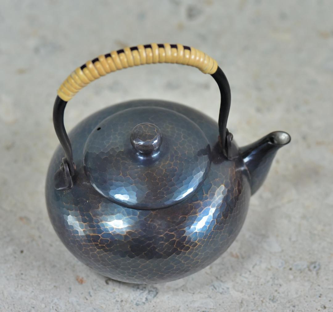 玉川堂　紫金色急須　鎚起銅器、共箱/茶道具