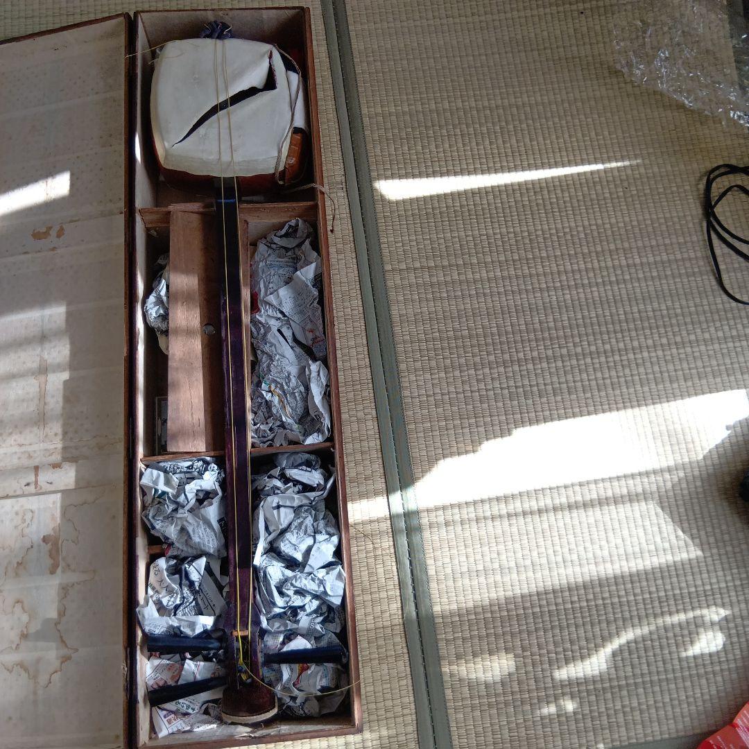 義太夫　文楽　三味線本体 木製 太棹三味線　明治７年　撥付き