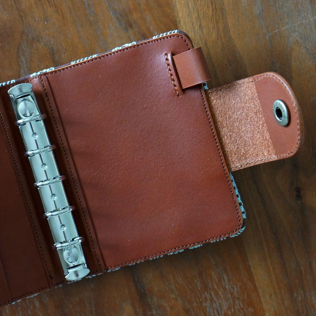 ミナペルホネン　ポンピア　ブラウン×ライトブルー　ミニ5システム手帳