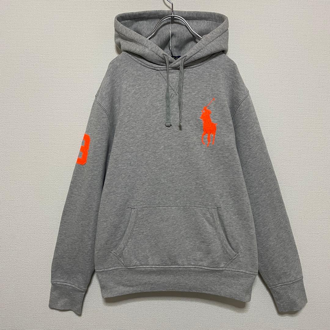 ポロ ラルフローレン ビッグポニー パーカー グレー×オレンジ 袖3 刺繍ロゴ