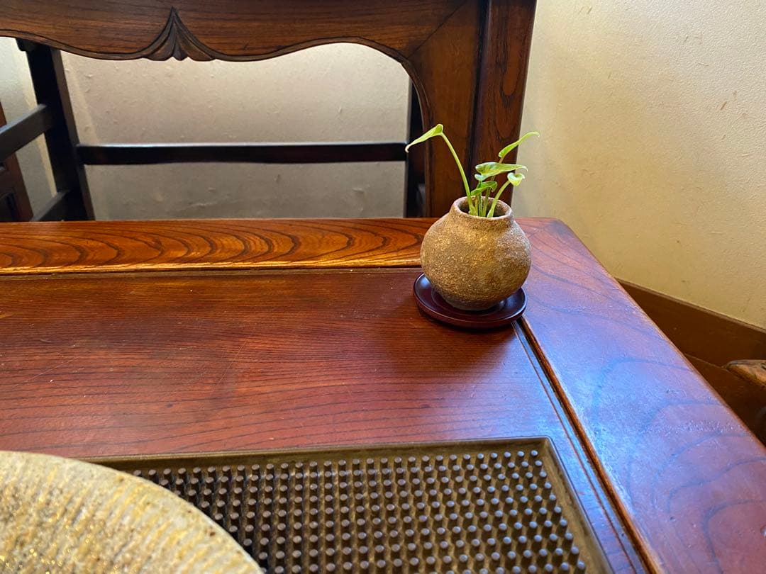 ミニ薪窯鉢　鑑賞台付　３種セット　　ヴィンテージ　一輪挿し　観葉植物　　茶器小物