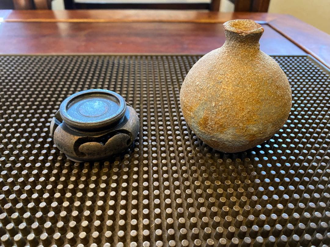 ミニ薪窯鉢　鑑賞台付　３種セット　　ヴィンテージ　一輪挿し　観葉植物　　茶器小物