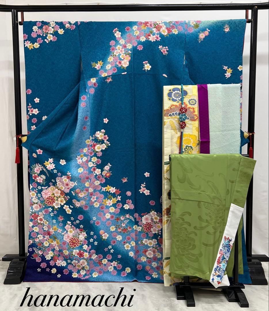 振り袖　フルセット　別誂長襦袢付　成人式　金彩加工　刺繍入り　銀通し　622