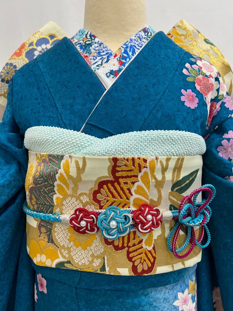 振り袖　フルセット　別誂長襦袢付　成人式　金彩加工　刺繍入り　銀通し　622