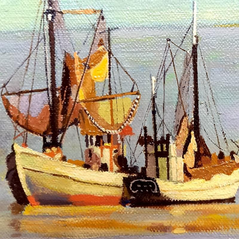 ☆川 雅吉☆「 滞船(北ドイツ） 」油絵　SMサイズ　良好！