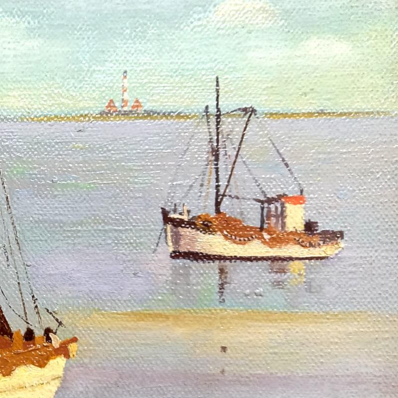 ☆川 雅吉☆「 滞船(北ドイツ） 」油絵　SMサイズ　良好！