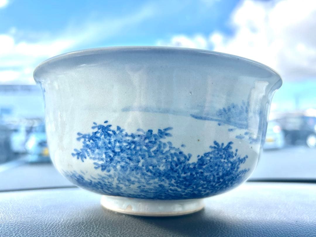 値下げ　明治期犬山焼　吉野吉介作　山本石叟絵と書　染付