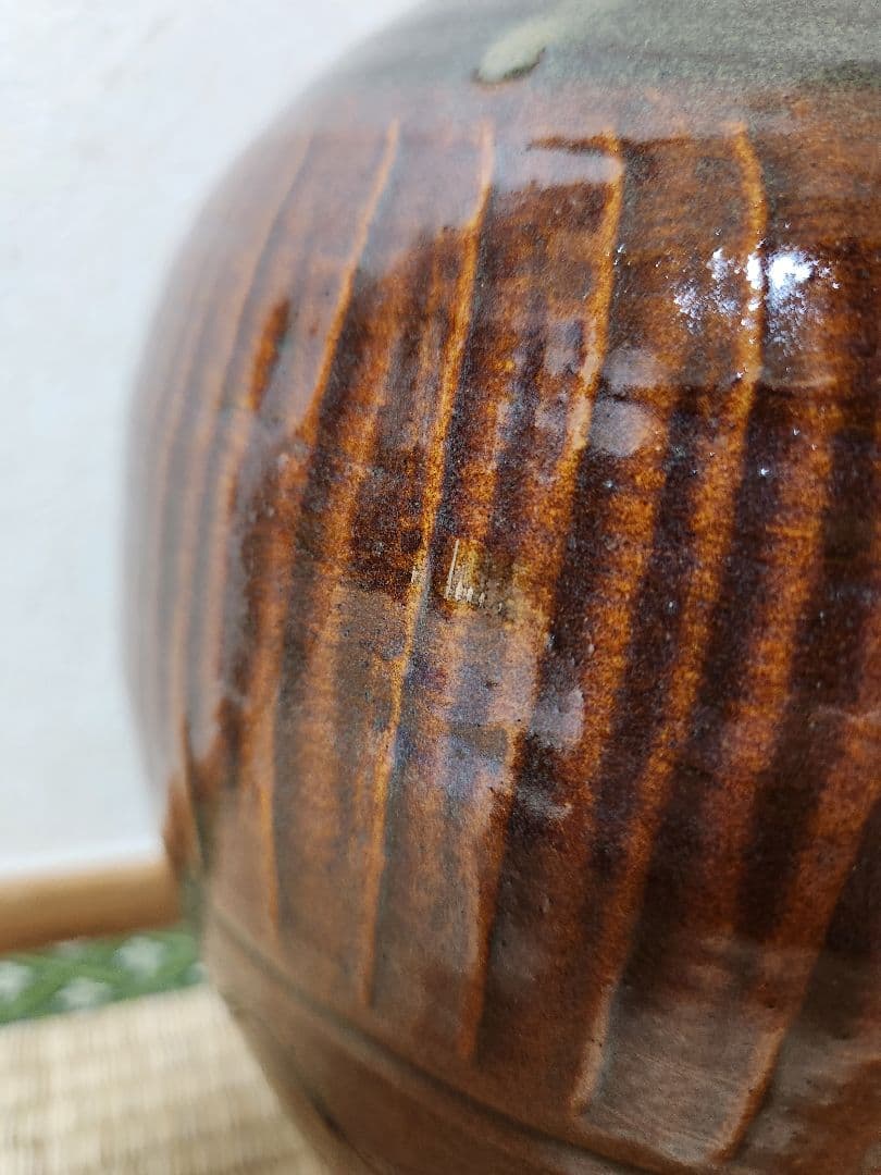 小鹿田焼　飴釉　壺　茶壺