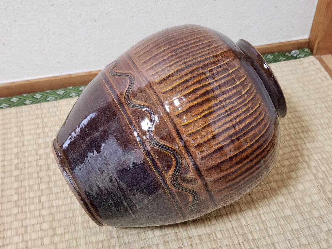 小鹿田焼　飴釉　壺　茶壺