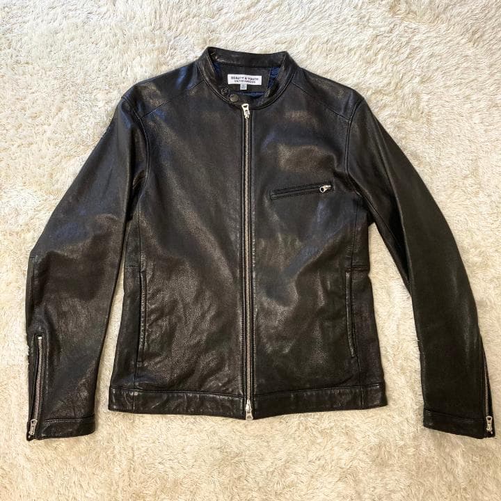 【XLサイズ】ビューティー&ユース ユナイテッドアローズ】レザージャケット・黒