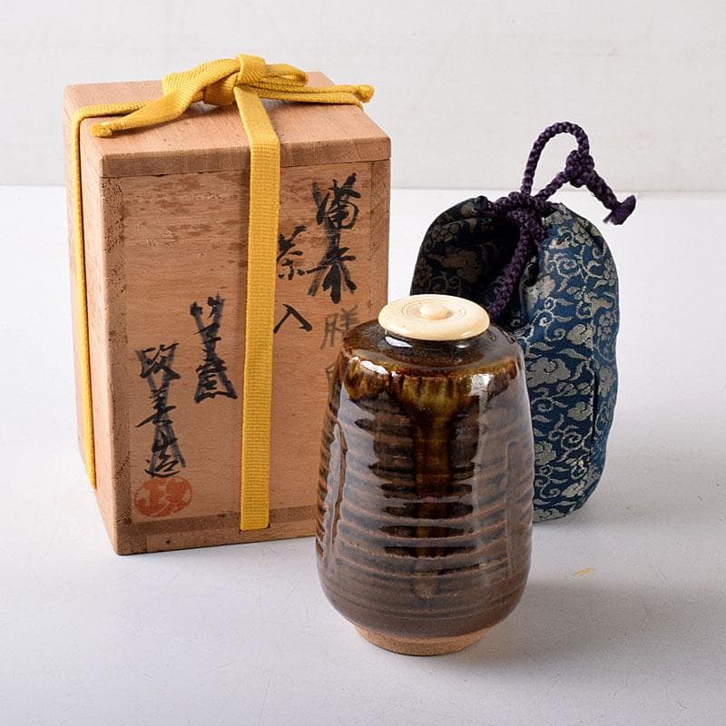 茶道具　膳所焼　陽炎園造　淡海ぜぜ　茶入　仕覆付　時代箱　V　8210
