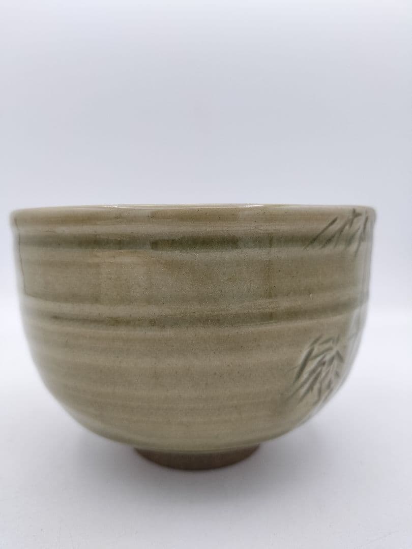 b974茶碗 虫明焼 「竹」岡本錦明 石州流　片桐貞泰箱書　木箱 茶道具　古物