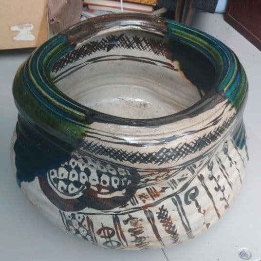 火鉢　織部焼　在銘　陶器製　手あぶり　茶道具　お稽古道具　ハ10