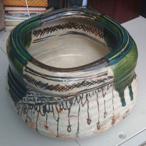 火鉢　織部焼　在銘　陶器製　手あぶり　茶道具　お稽古道具　ハ10