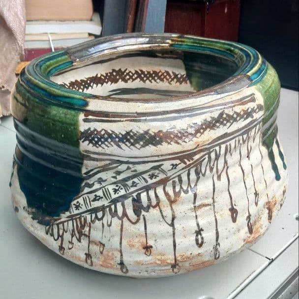 火鉢　織部焼　在銘　陶器製　手あぶり　茶道具　お稽古道具　ハ10