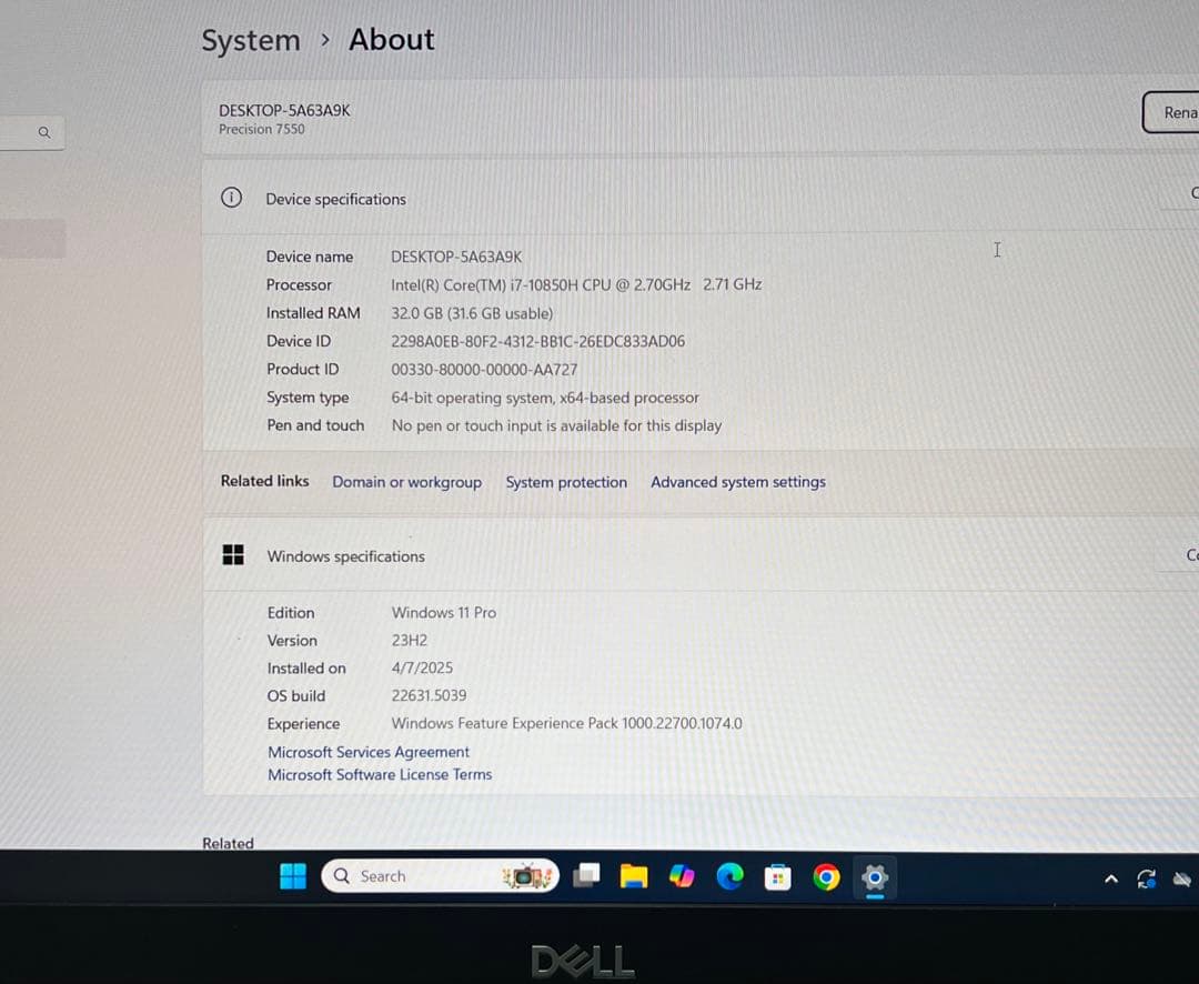 その他ノートPC本体 Dell Precision 7550 Core i7-10850H