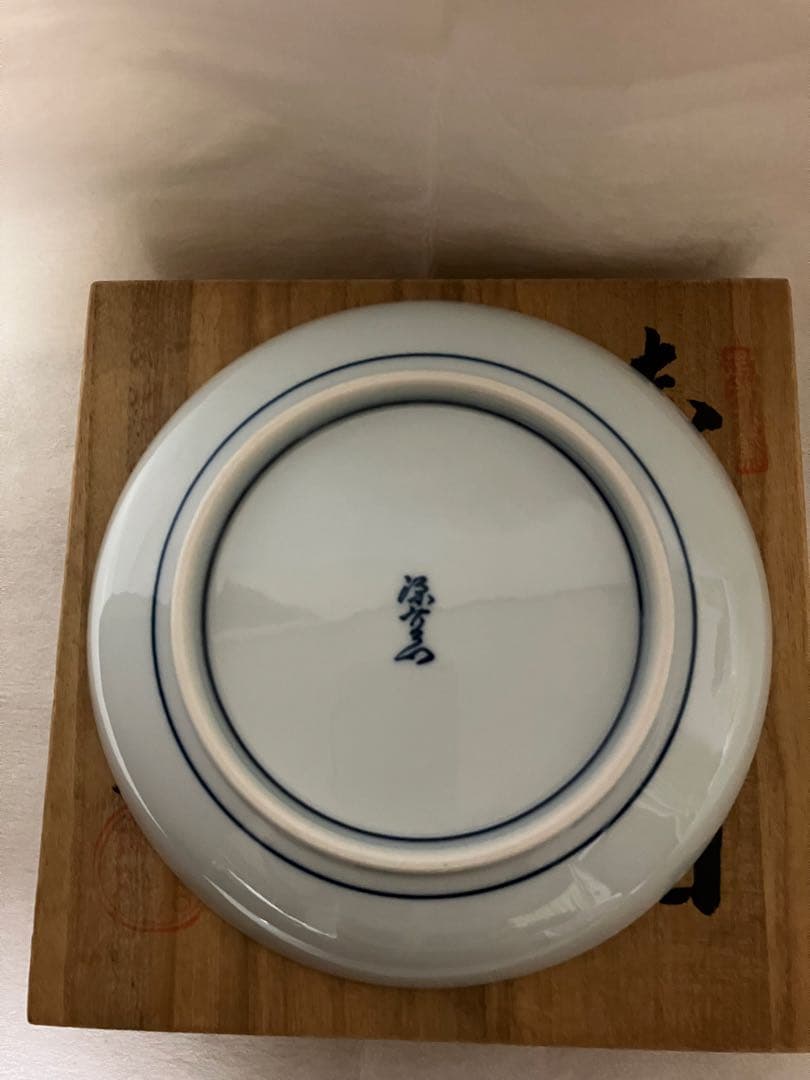 未使用◆源右衛門　赤濃　桜図　皿　桜　花　共箱