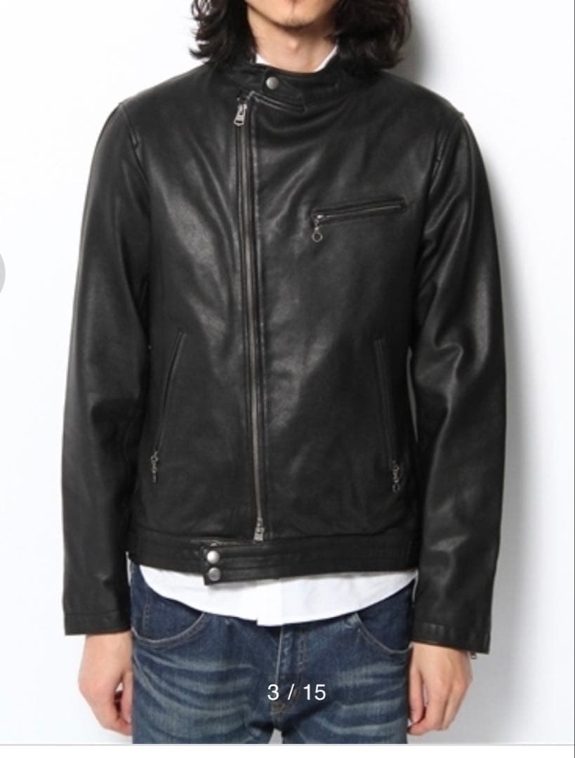 【美品】ビームス ライダース ジャケット シングル ノーカラー やぎ革 黒 S