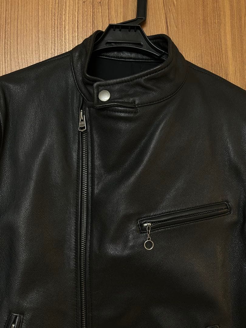 【美品】ビームス ライダース ジャケット シングル ノーカラー やぎ革 黒 S