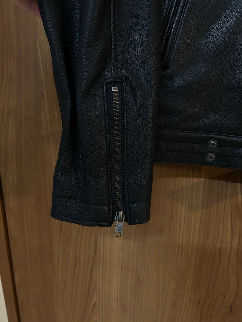 【美品】ビームス ライダース ジャケット シングル ノーカラー やぎ革 黒 S