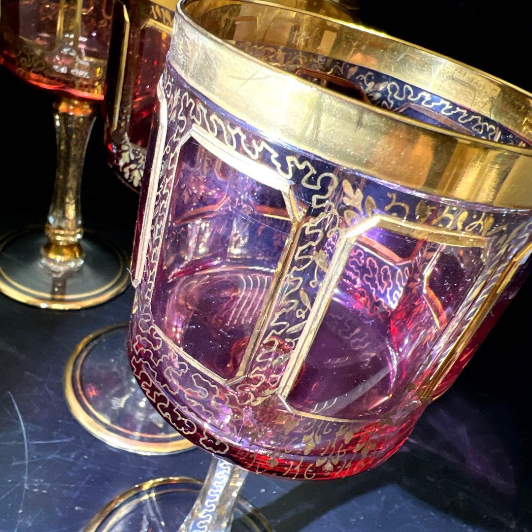 ボヘミア　パネルグラス4点　高さ17.6㎝　東Y7-1020☆1F