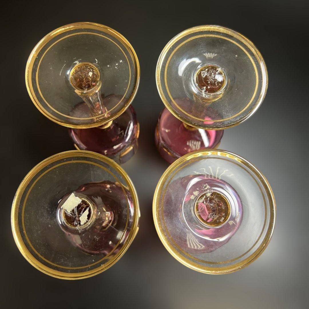 ボヘミア　パネルグラス4点　高さ17.6㎝　東Y7-1020☆1F