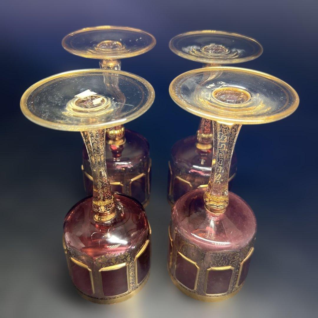 ボヘミア　パネルグラス4点　高さ17.6㎝　東Y7-1020☆1F