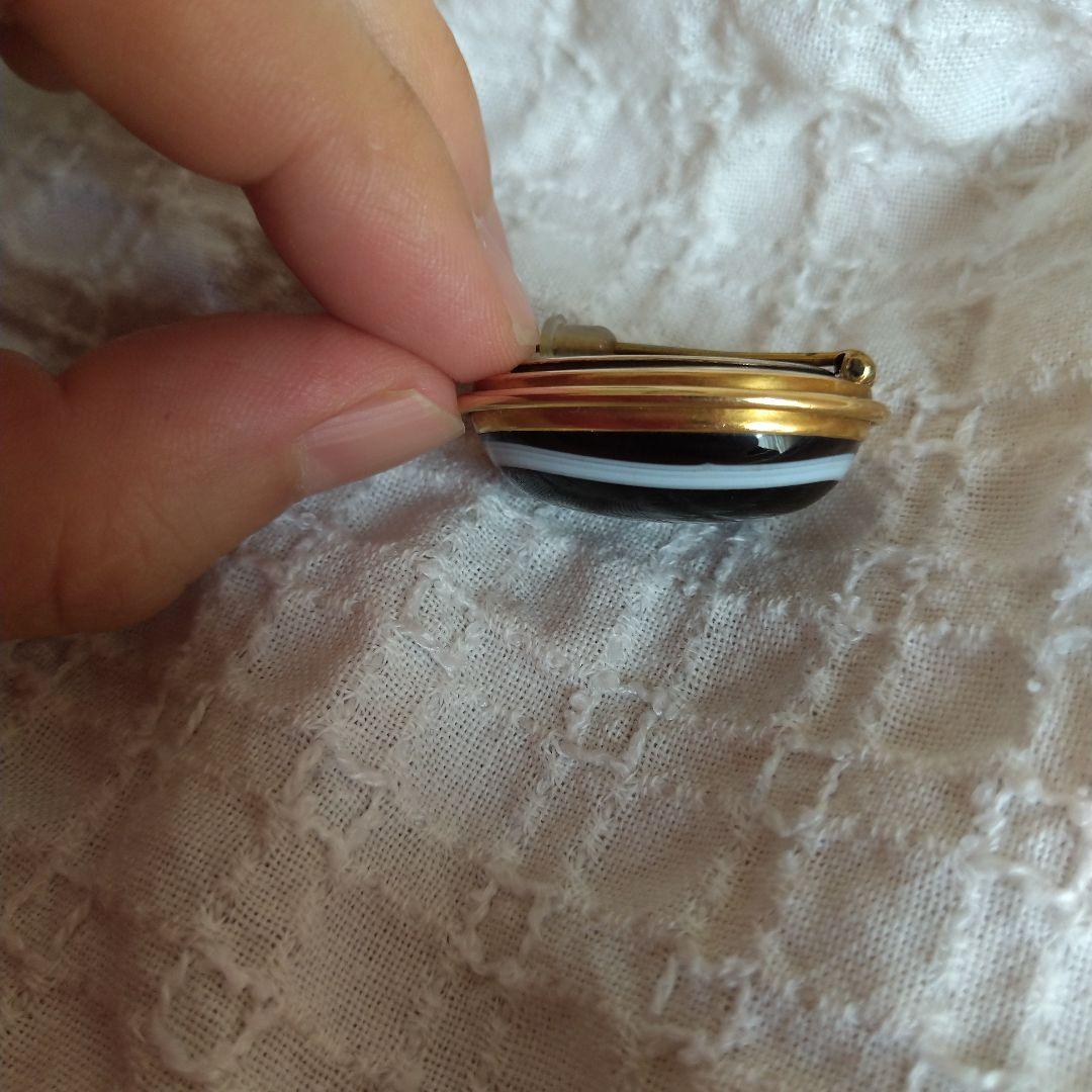 イギリスアンティーク 英国  アゲート めのう ブローチ モーニングジュエリー