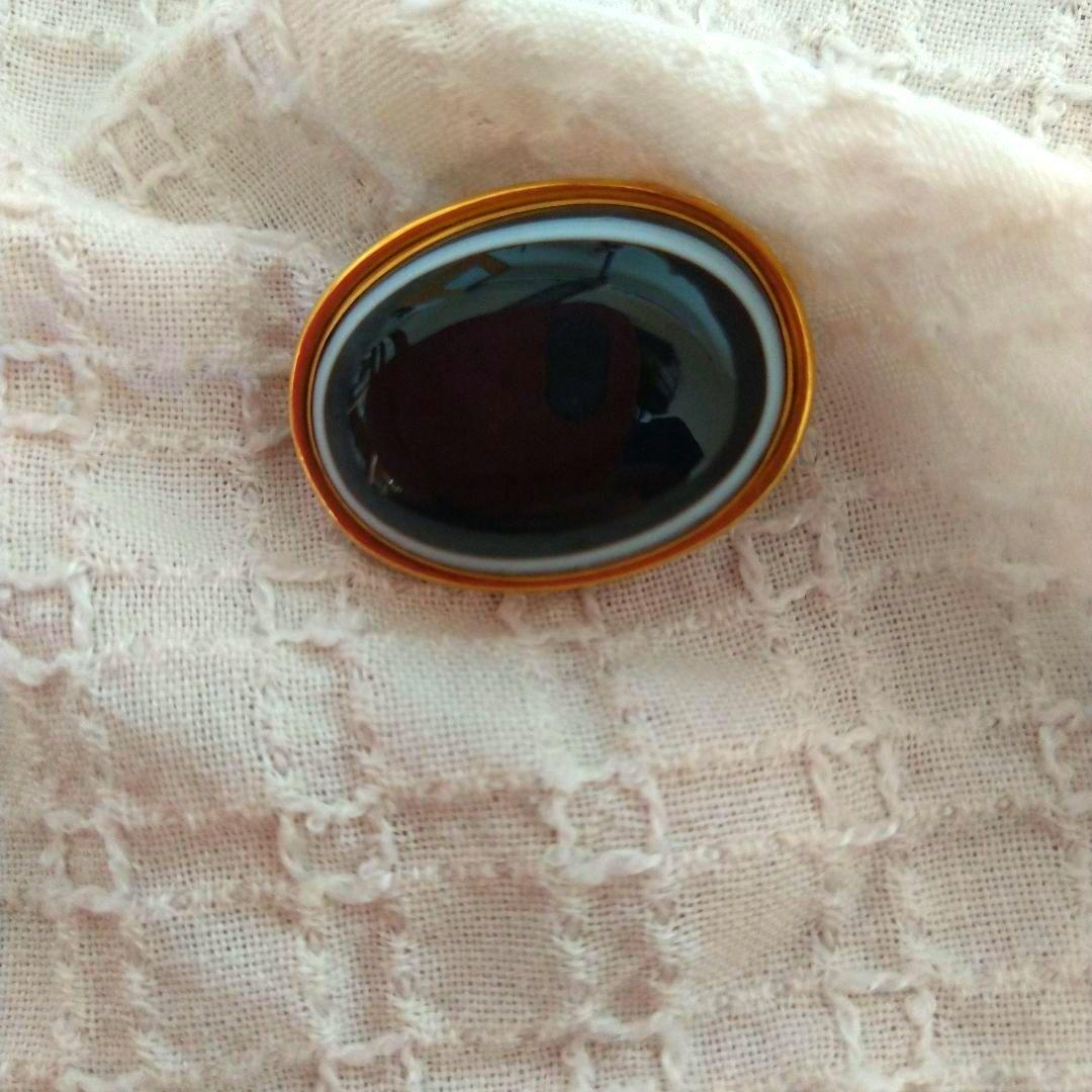 イギリスアンティーク 英国  アゲート めのう ブローチ モーニングジュエリー