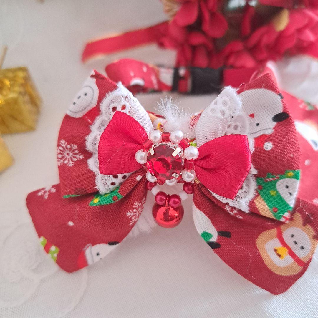 クリスマスシリーズ(赤シマナガエ)わんちゃん猫ちゃん用襟つき首輪