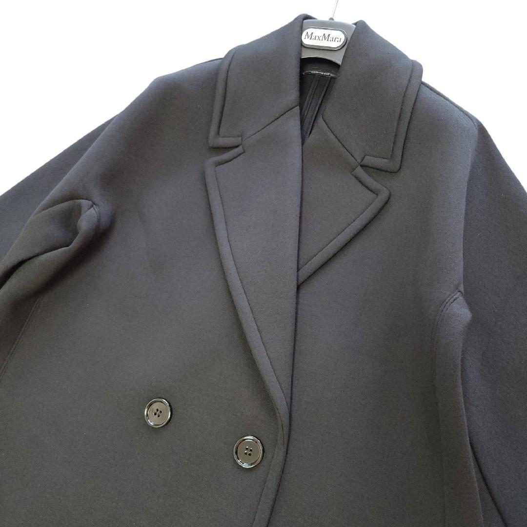 極美品　エスマックスマーラ　ダブル　ロング　ボンディングコート　ブラック　S