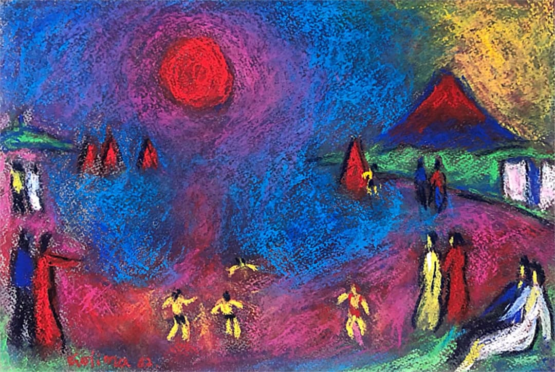 絵画 額装 パステル画 小島遊之作 富士山が見える海辺 箱付