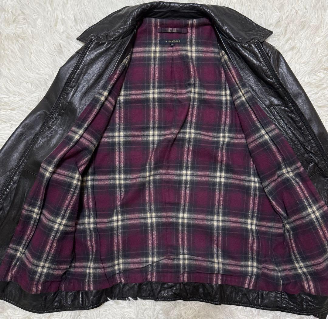 【極上ラムレザー】　ポールスミス　シングルライダースジャケット　裏地チェック