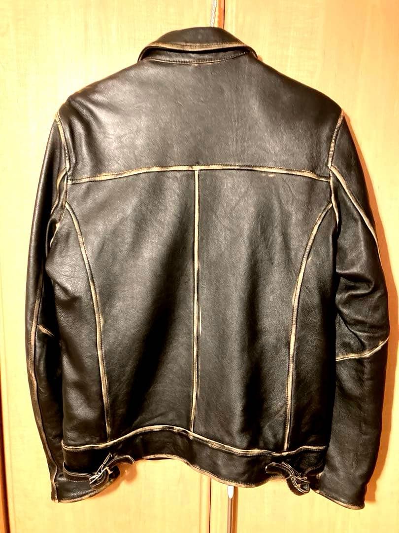 メンズ レザー シングルライダースジャケット 黒 赤裏地