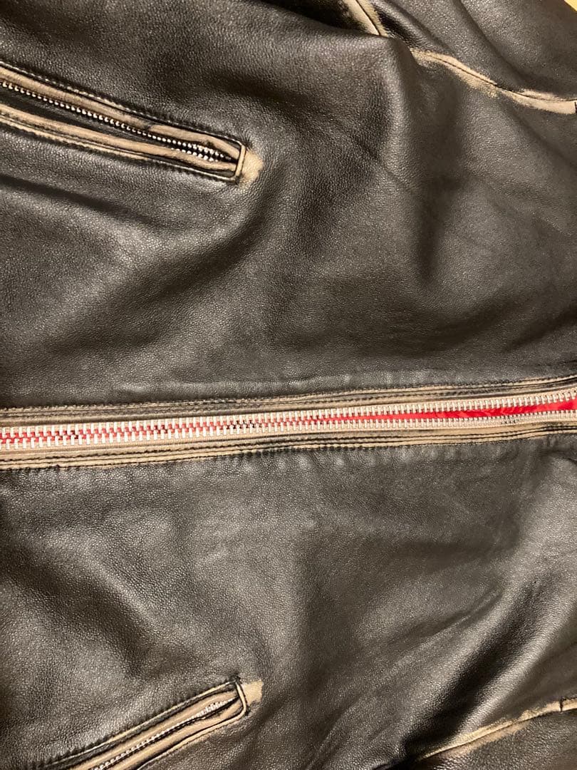 メンズ レザー シングルライダースジャケット 黒 赤裏地