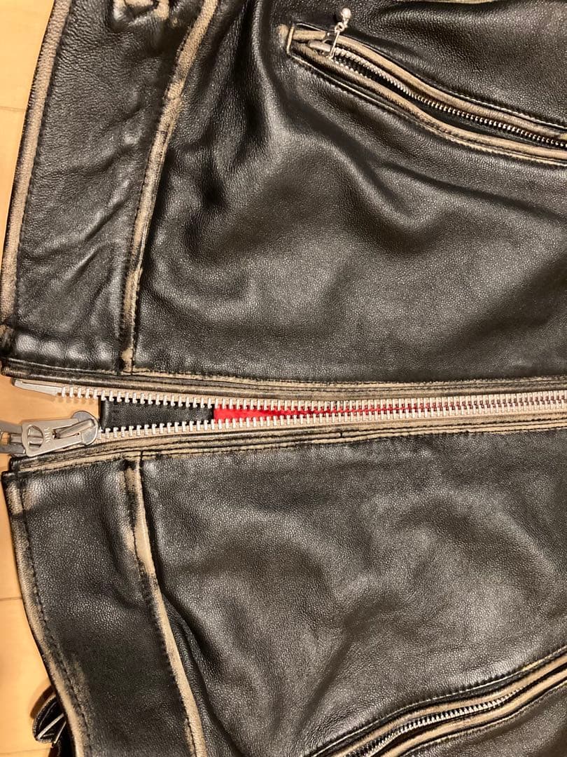 メンズ レザー シングルライダースジャケット 黒 赤裏地